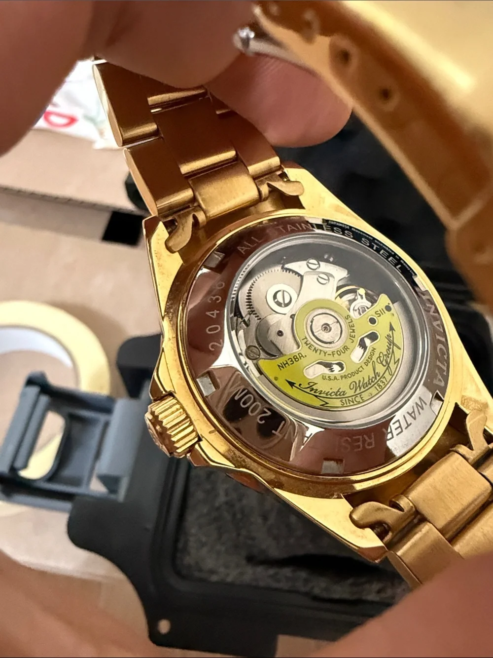 Invicta Gold Tone Men's Dive Watch with Black Dial and Gold Bracelet
